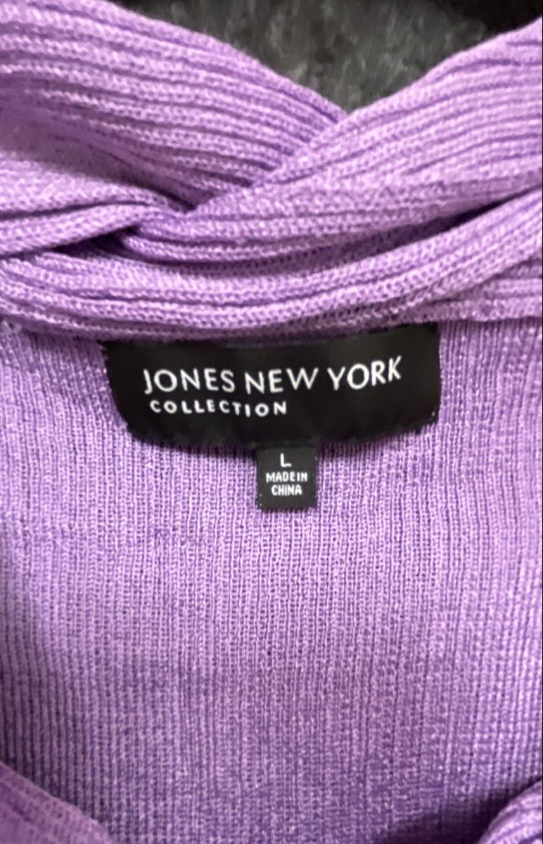 Jones New York Collection Women's Purple Cowl Neck Ribbed Twist Detail Top Sz L