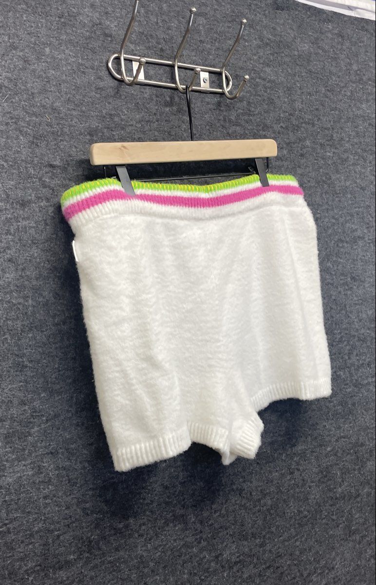 Haribo Gummy Bear Fuzzy Knit Shorts White XL Pink Green Stripe Waist Drawstring