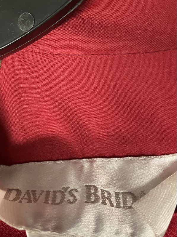 David's Bridal Women's Red Satin Pleated Bust Ruched Cocktail Dress Size 6