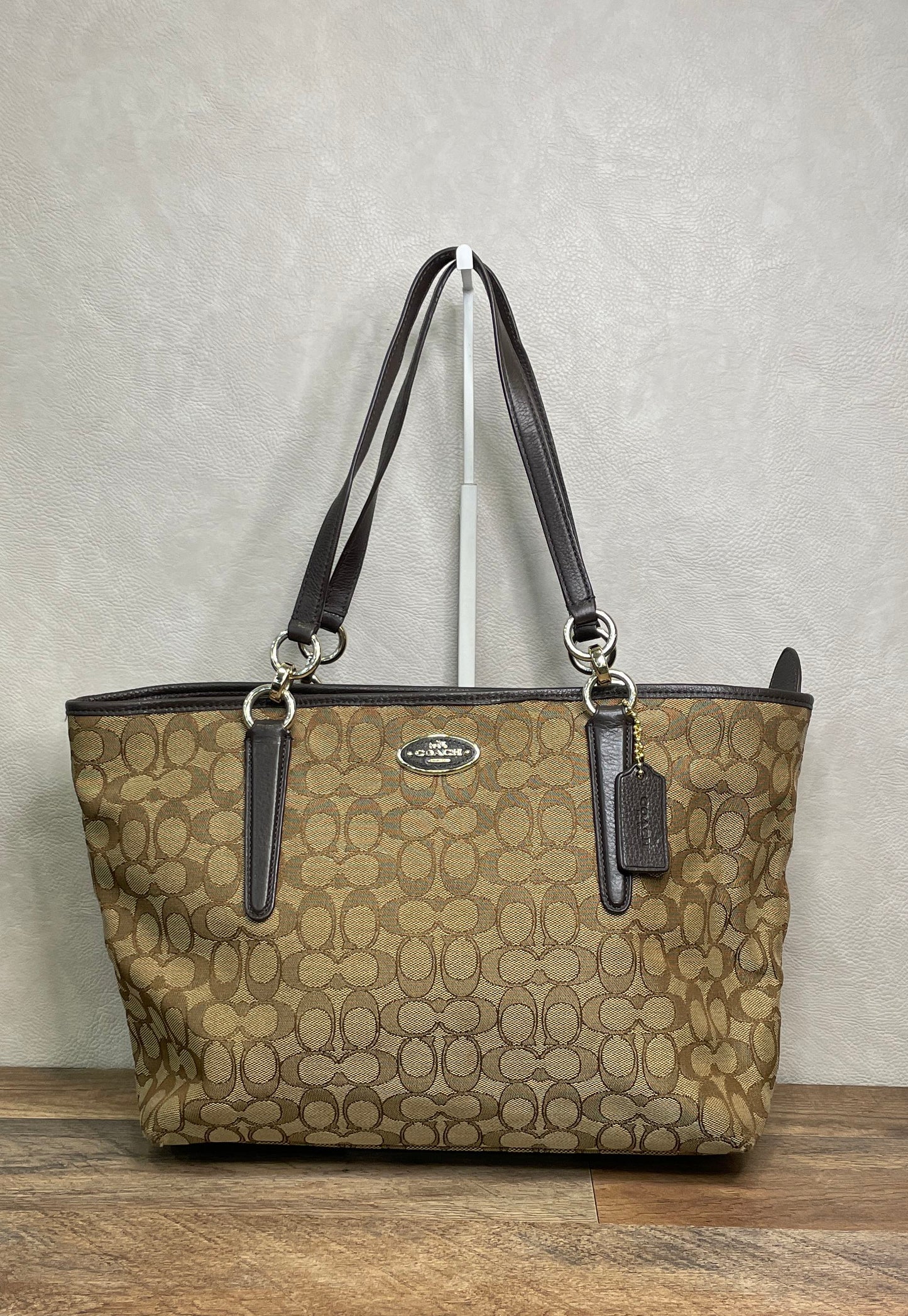 Coach Khaki Brown Signature Canvas 34151 Tote Bag Shoulder Bag
