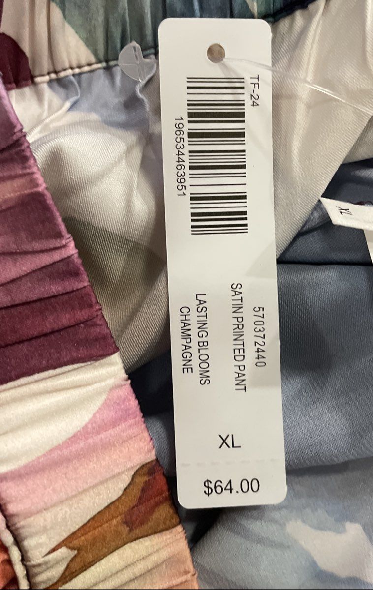 Soma Women's Satin Printed Pants Lasting Blooms Champagne Size XL NWT