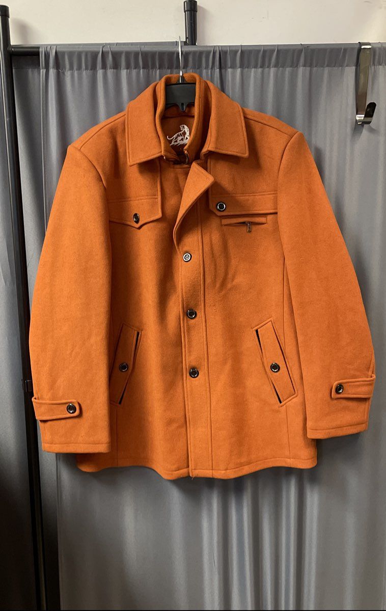 Men's Orange Wool Blend 2-in-1 Inner Bib Pea Coat Jacket Sz L