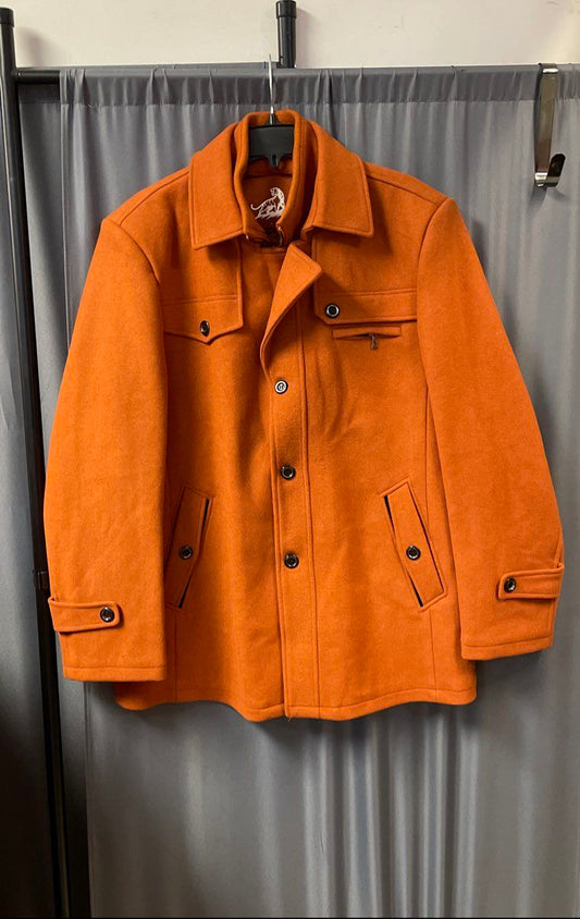 Men's Orange Wool Blend 2-in-1 Inner Bib Pea Coat Jacket Sz L