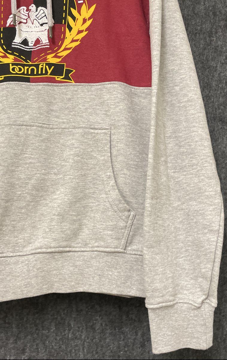 Born Fly Men's Grey Colorblock Crest Logo Pullover Hoodie Sz M