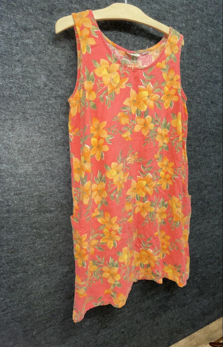 Vintage 90s White Stag Women's Orange Floral Sleeveless Shift Dress Pockets