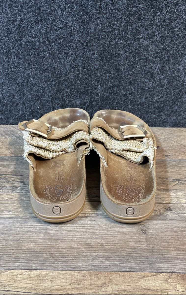 Fantasy Sandals Tan Gold Woven Suede Slide Sandals Size 38