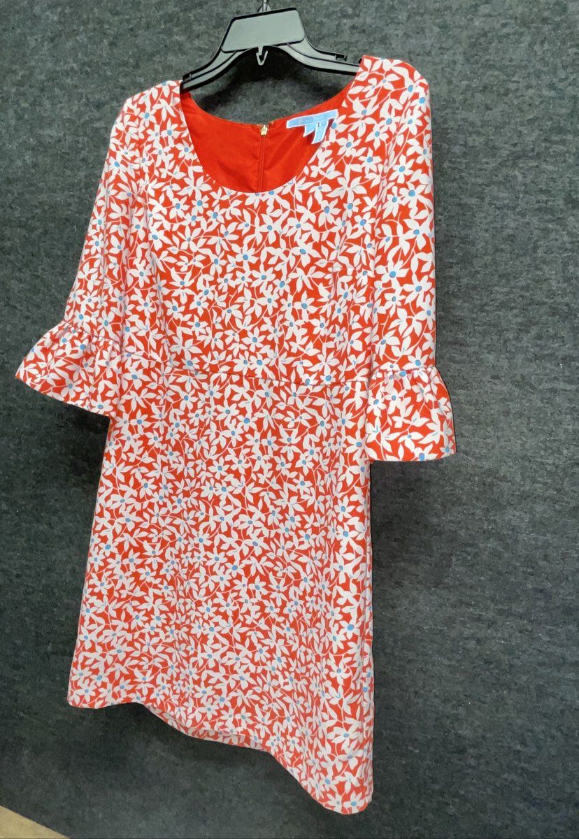 Draper James Women's Orange Floral Ruffle Bell Sleeve Shift Dress SPR 19 Sz 8