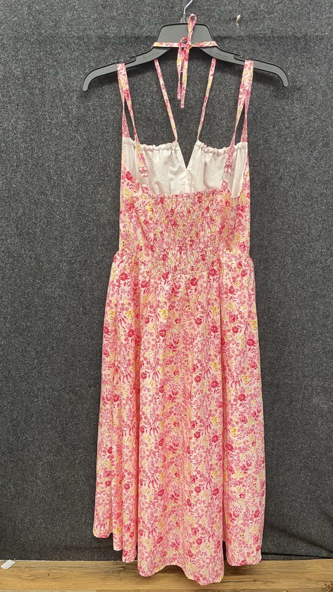 Scarlet Darkness Women's Pink Floral Smocked Halter Midi Dress Size S