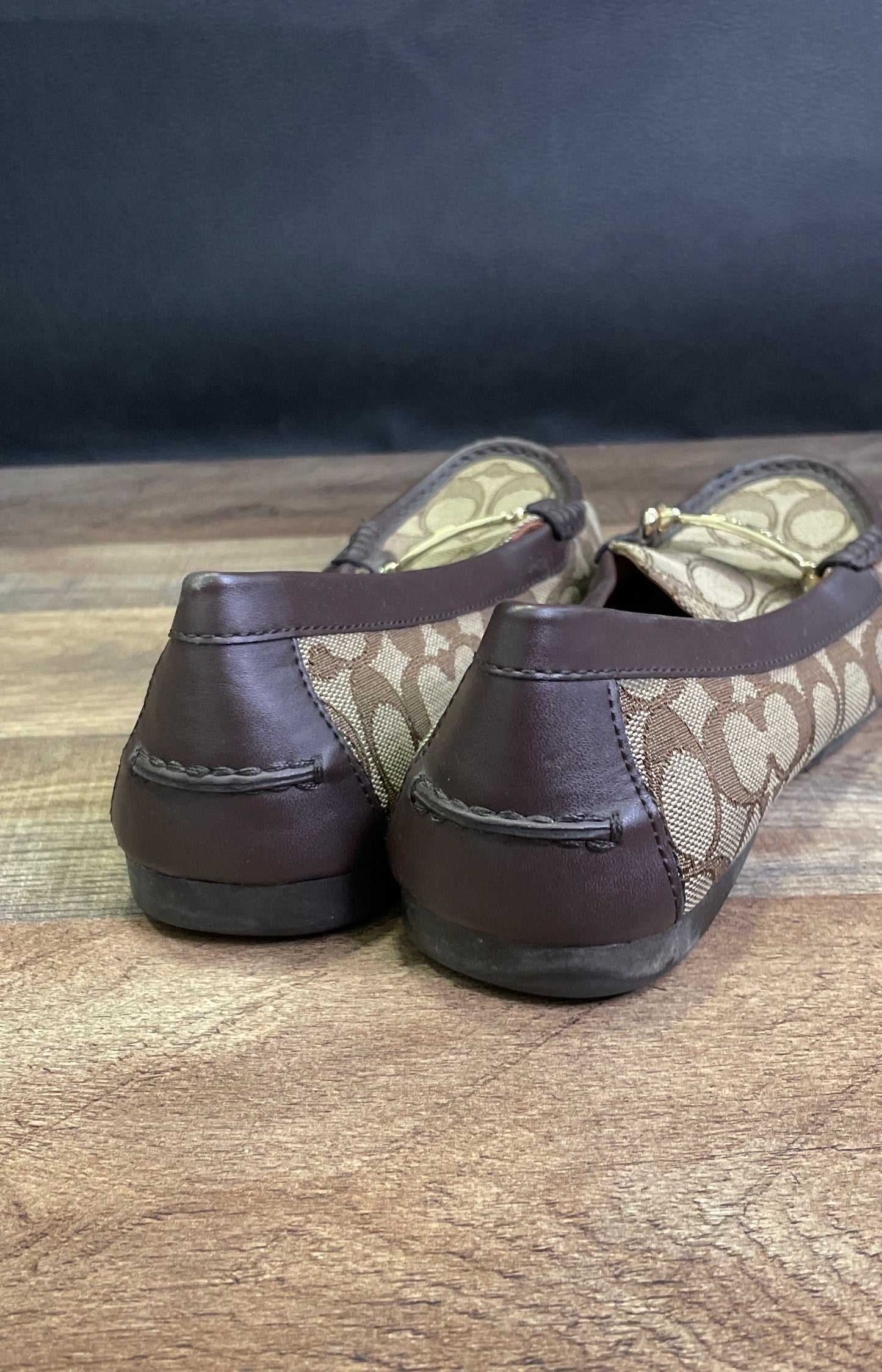 Coach Olive Khaki Chestnut Signature Jacquard Loafer Driver Women's Size 8.5B