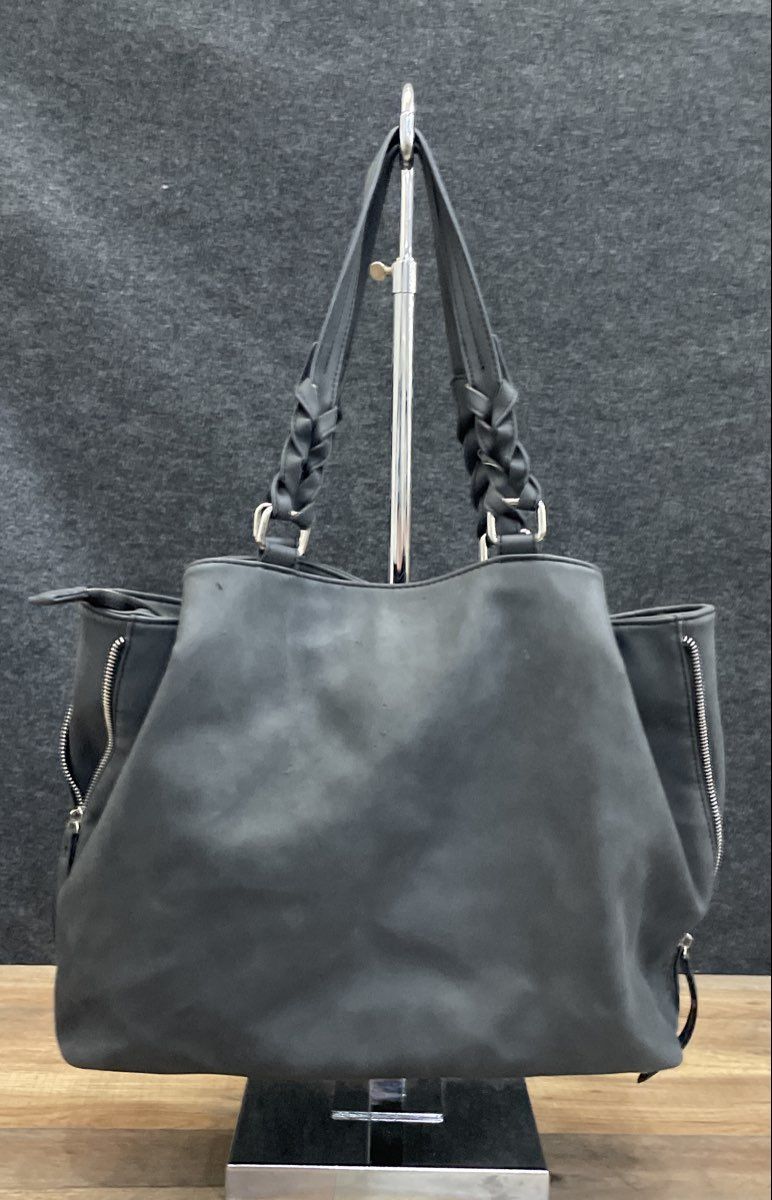 Urban Expressions Grey Braided Handle Tote Shoulder Bag Side Zippers