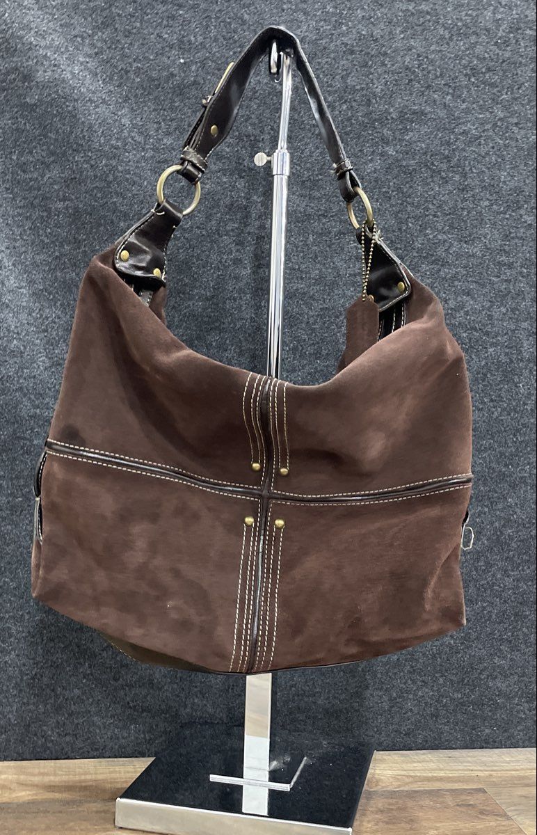 a.n.a A New Approach Brown Suede Leather Studded Hobo Shoulder Bag Large