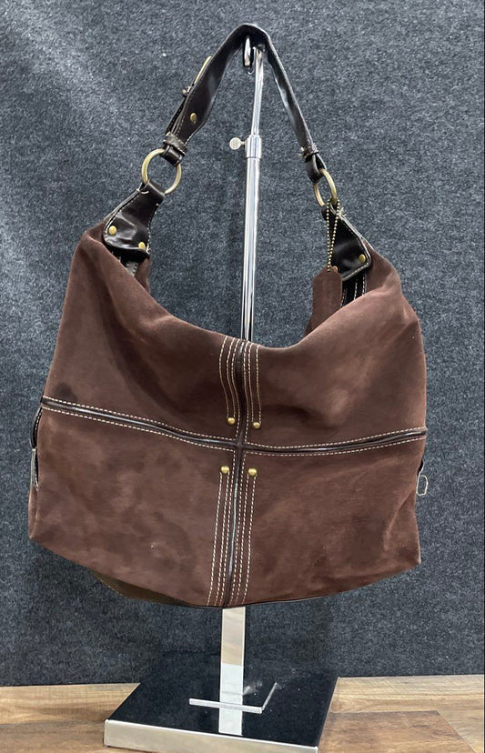 a.n.a A New Approach Brown Suede Leather Studded Hobo Shoulder Bag Large