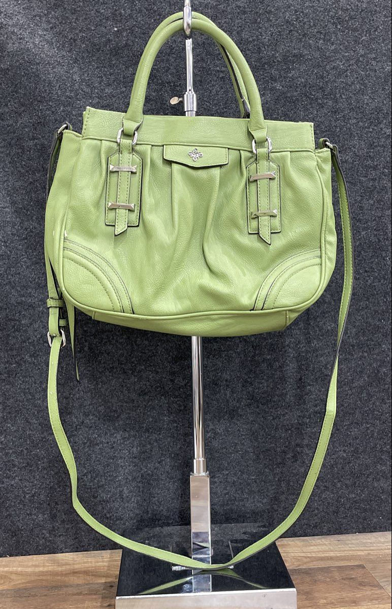 Simply Vera Vera Wang Green Leather Satchel Crossbody Handbag Silver Hardware