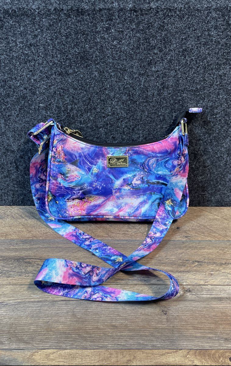 Luv Betsey Betsey Johnson Blue Purple Galaxy Print Shoulder Bag with Pouch