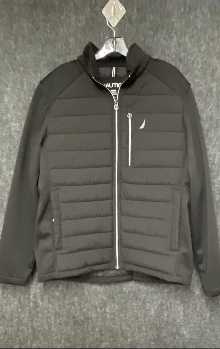 Nautica Men's Lightweight Insulated Water-Resistant Mix Media Jacket Black Sz M