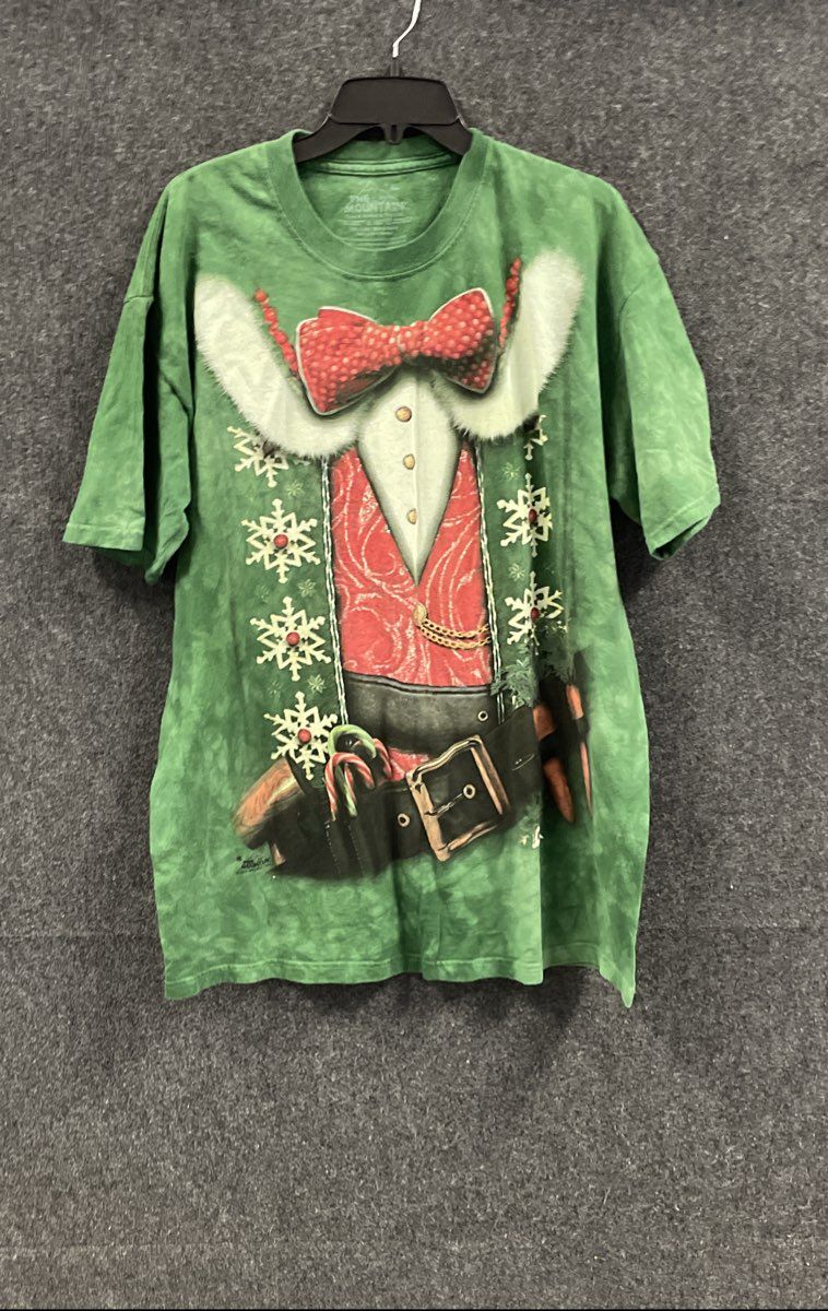 The Mountain Men's Green Tie Dye Christmas Elf Tuxedo Snowflake T-Shirt Sz XL
