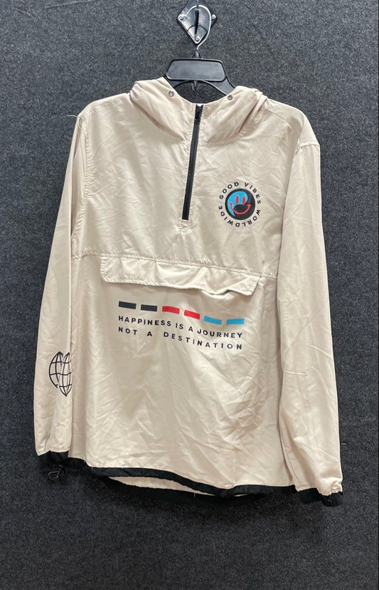 Brooklyn Cloth Men's Tan Half Zip Windbreaker Anorak Good Vibes Graphic Size M