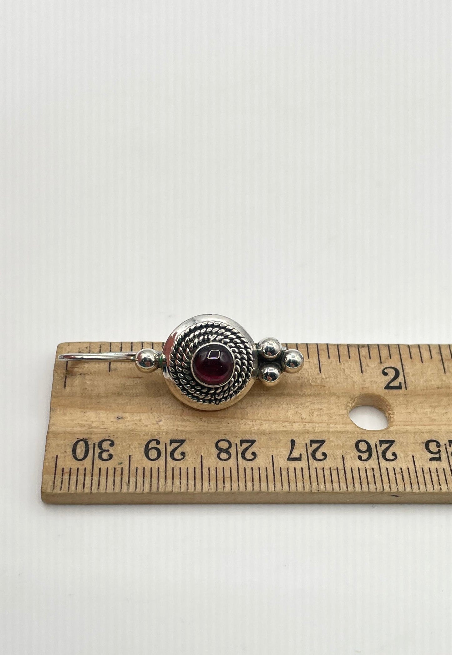 925 Sterling Silver Garnet Balinese Style Drop Hook Latch Earrings 8.8g