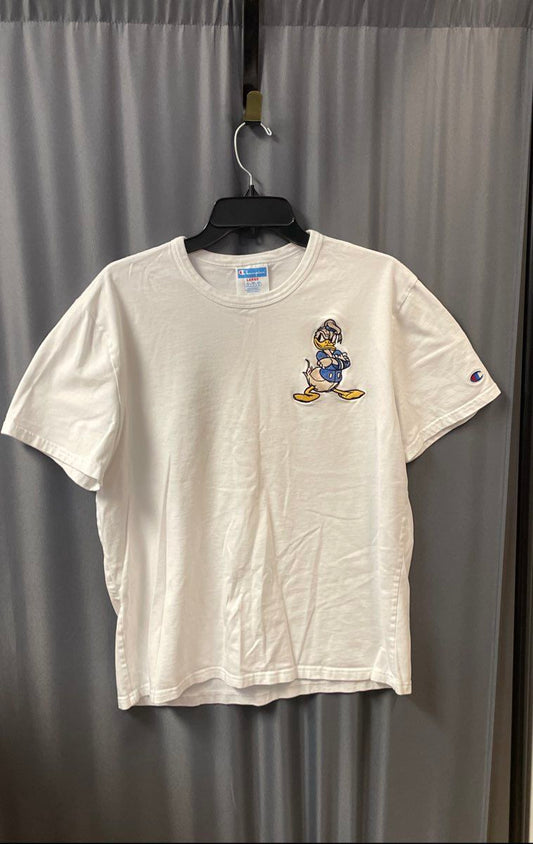 Champion Men's White Donald Duck Embroidered Model Sheet T-Shirt Sz L