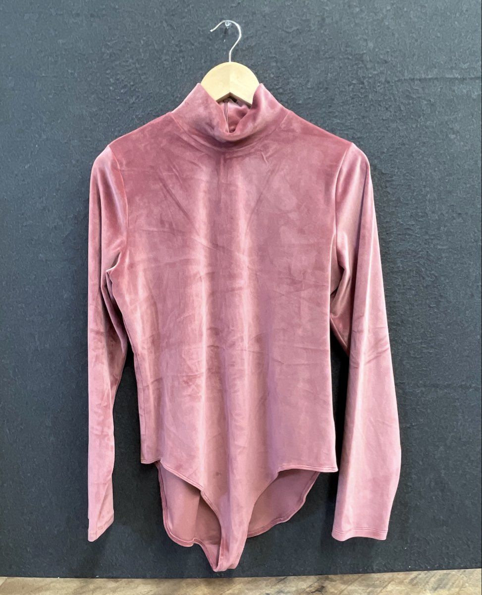 American Eagle Women's Mauve Pink Velvet Mock Neck Bodysuit XL NWT