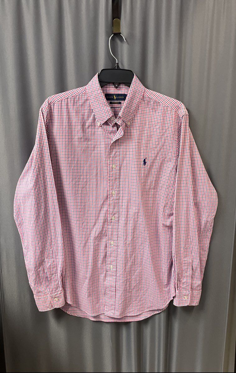 Ralph Lauren Men's Performance Pink Blue Plaid Button Down Shirt Sz M