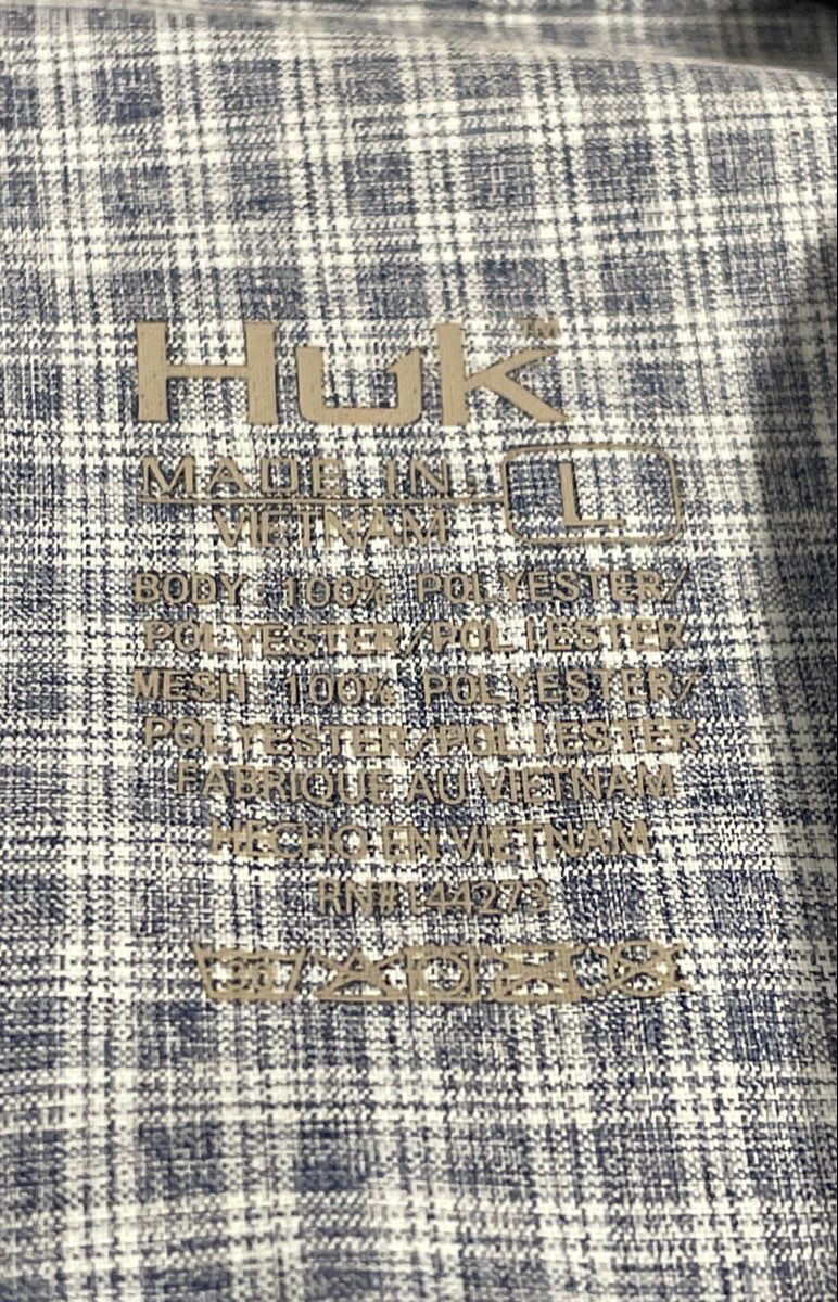 Huk Men's Fishing Shirt Blue White Checkered Long Sleeve Vented Sz L