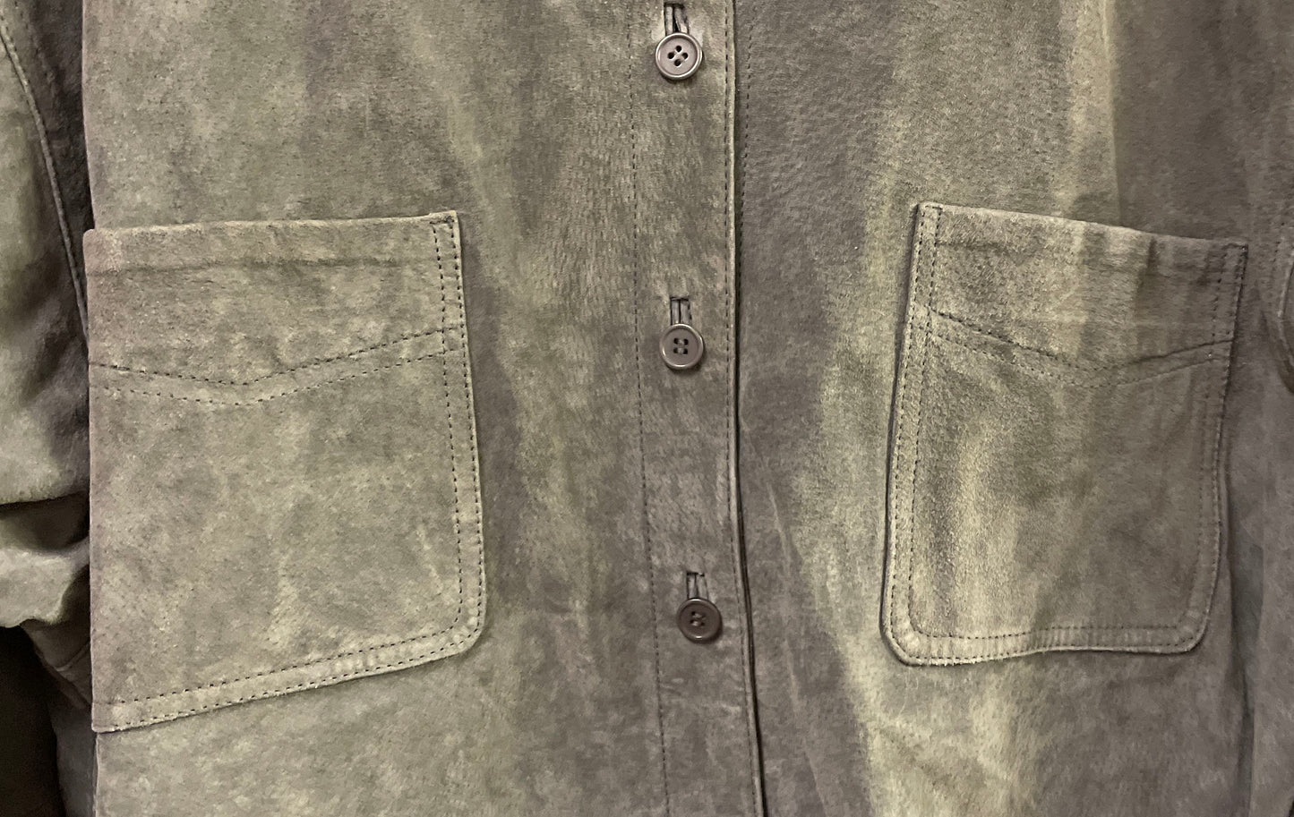 Vintage Denim & Co Gray 100% Leather Suede Button Down Shirt Jacket Sz 1X