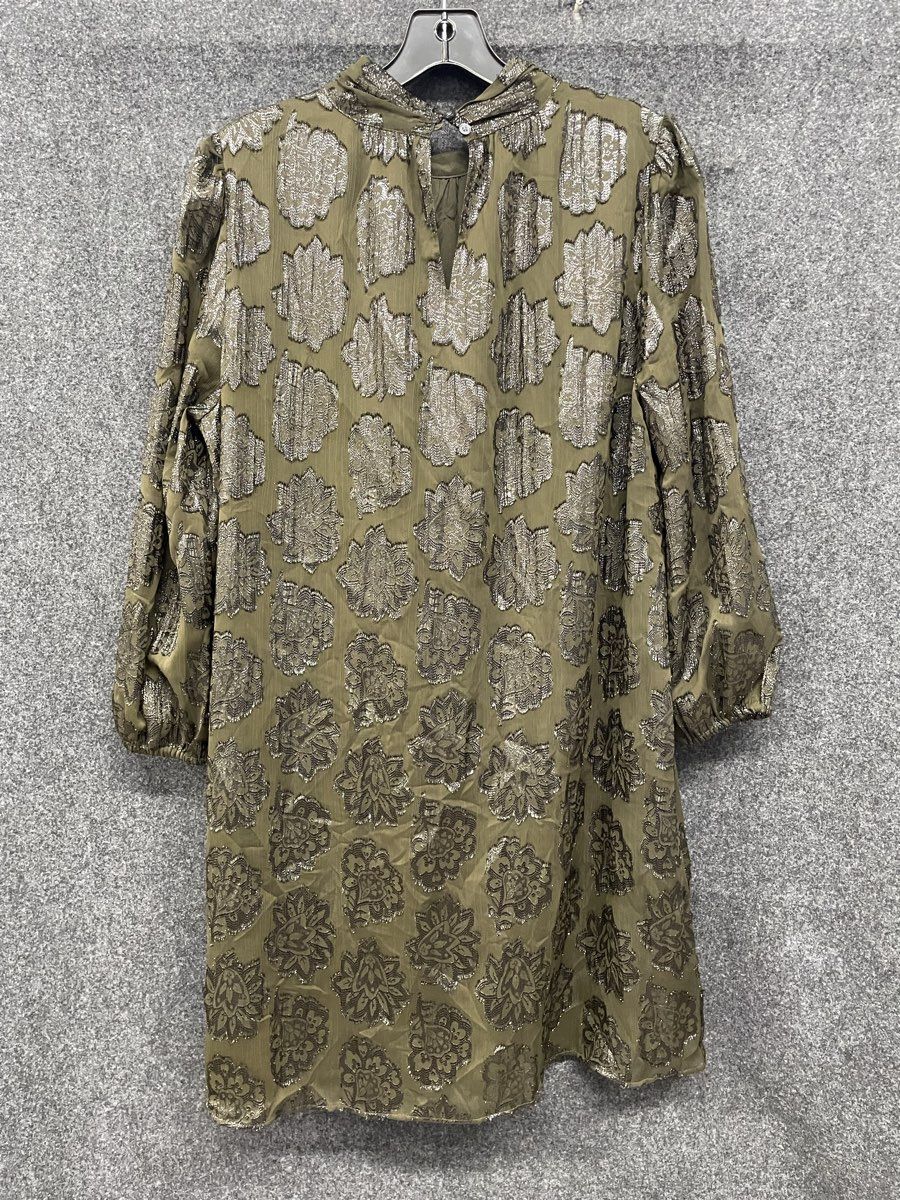 Loft Women's Dark Green Shimmery Mock Neck Shift Dress Metallic Size Large NWT