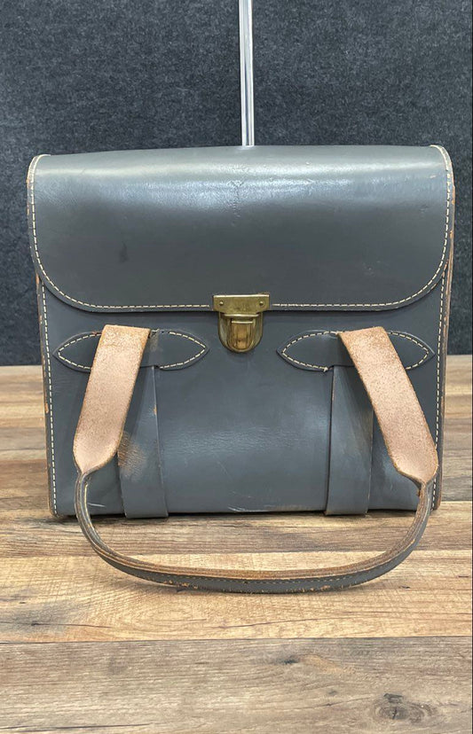 Vintage HOMA Grey Leather Structured Tote Bag Handbag Brass Hardware
