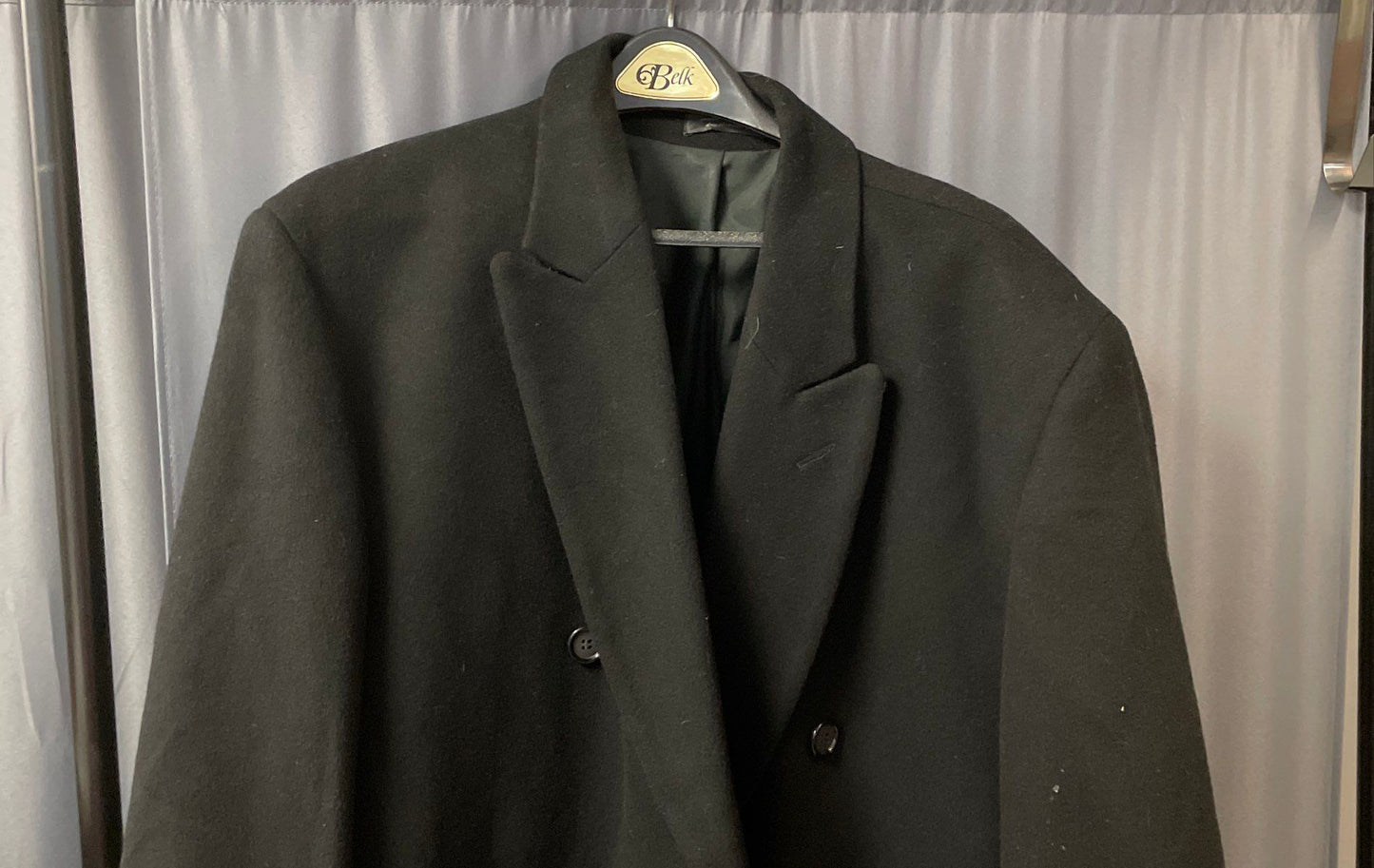 Vintage 90s Chereskin Men's Black Cashmere Double Breasted Overcoat Sz 44R