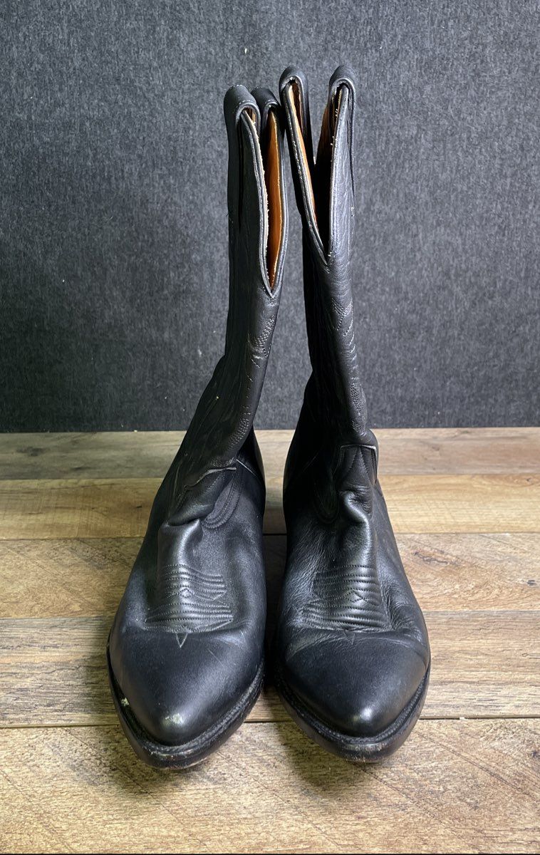 Dos de Oro Botas Pistolero Black Leather Western Cowboy Boots Size 7.5