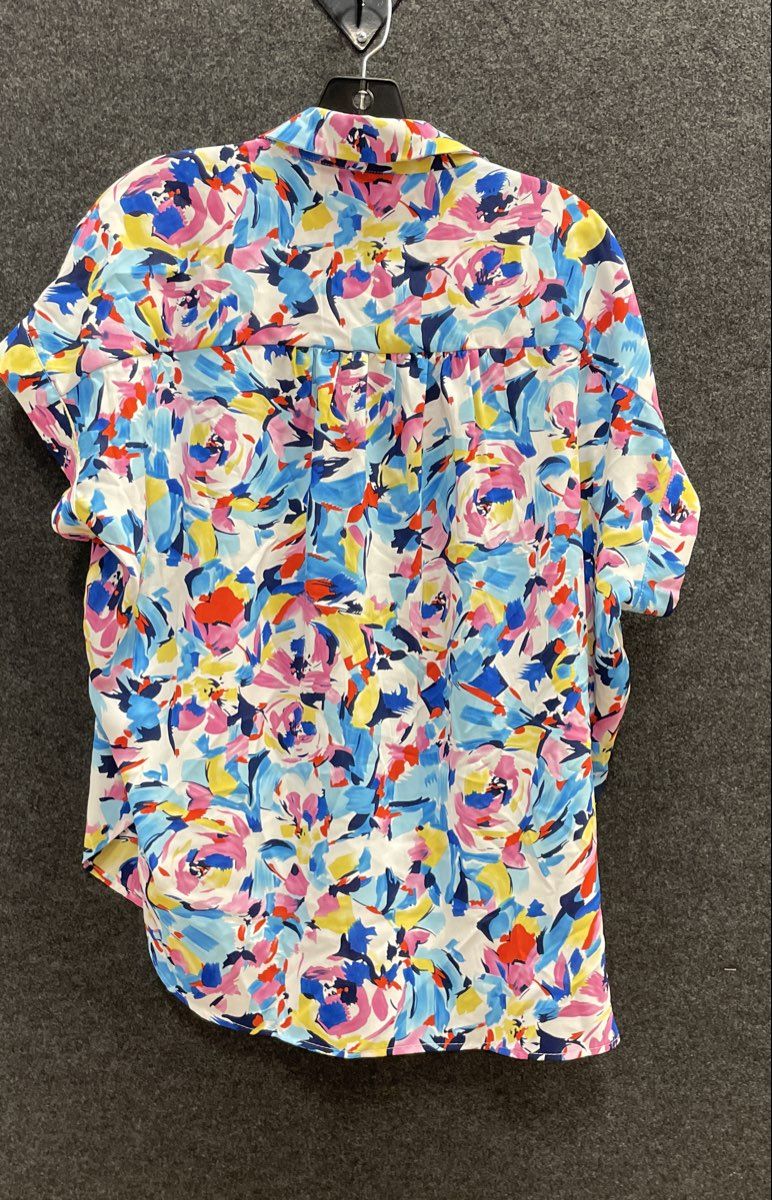 Jodifl Women's Abstract Floral Short Sleeve Button Front Blouse Sz M NWT