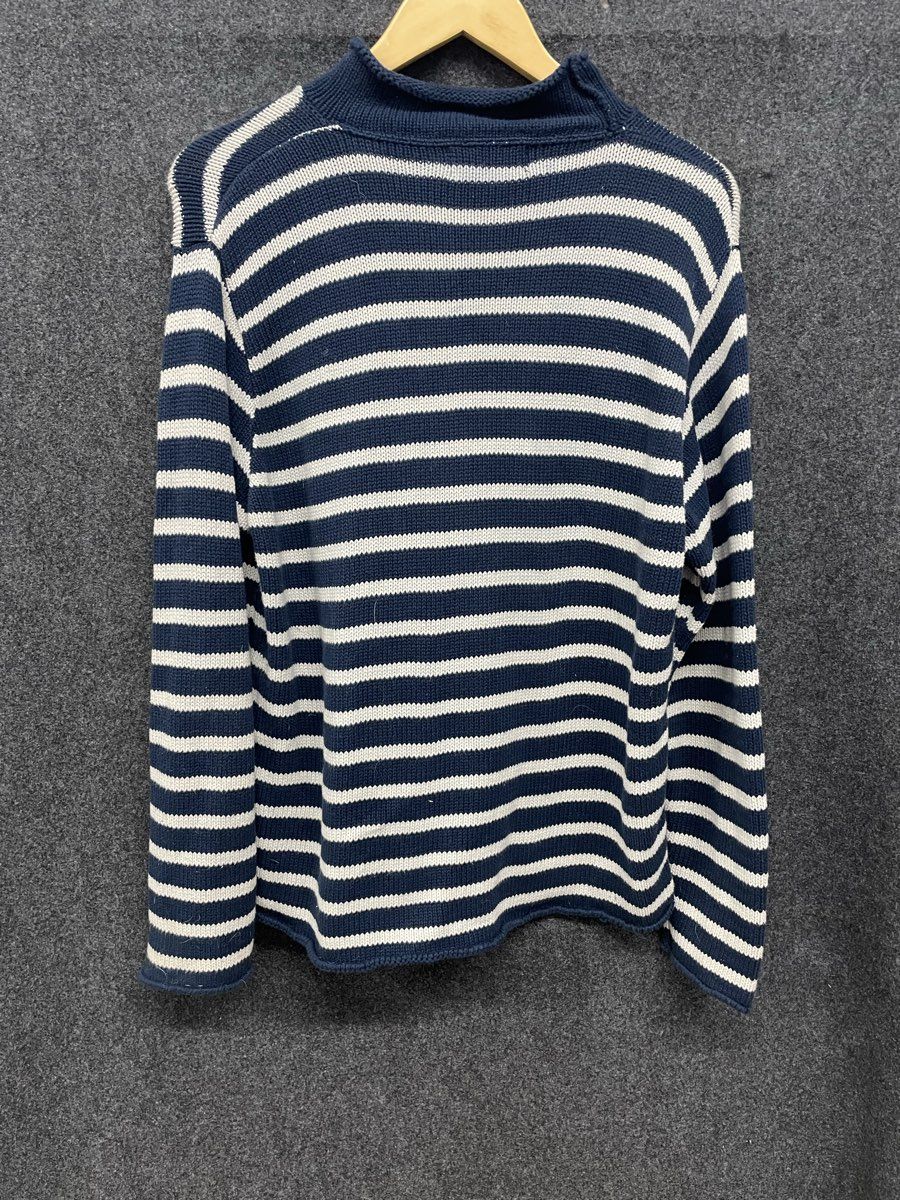 Vintage 90s Binghamton Knitting Co Women's Blue Striped Scalloped Sweater Sz XL