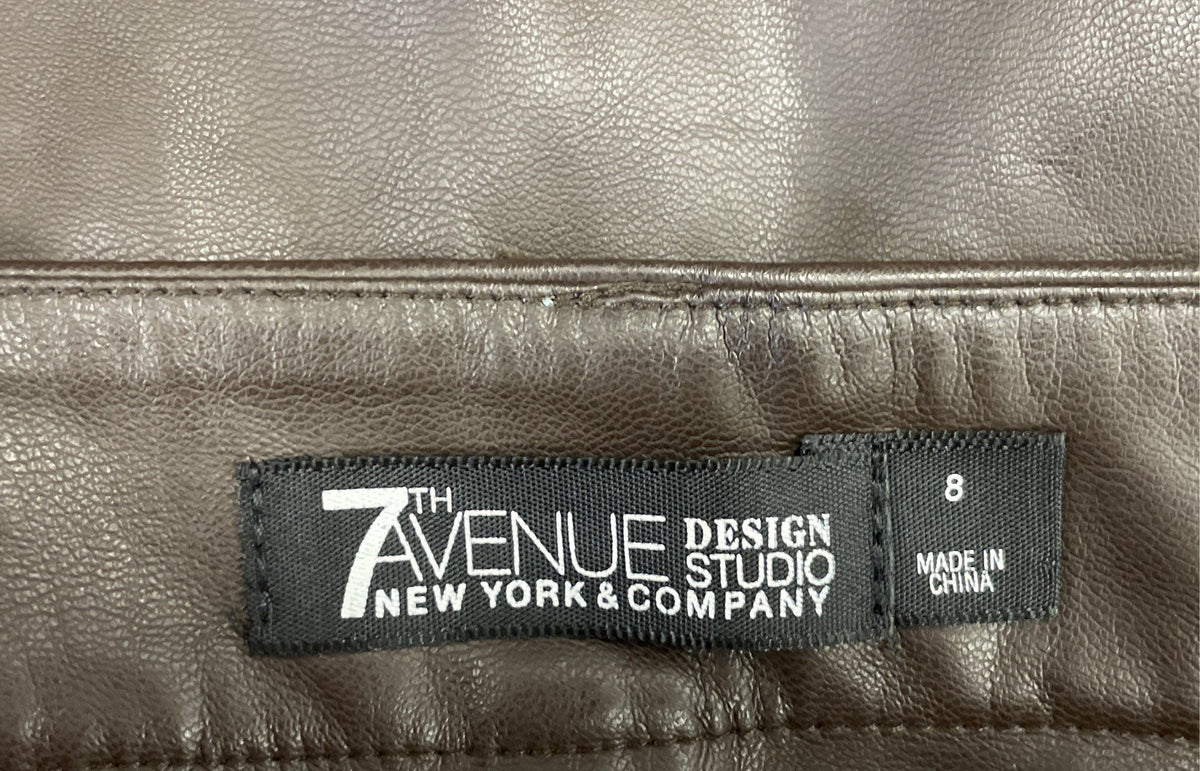 New York & Company 7th Avenue Women's Brown Vegan Leather Wide Leg Crop Pants 8