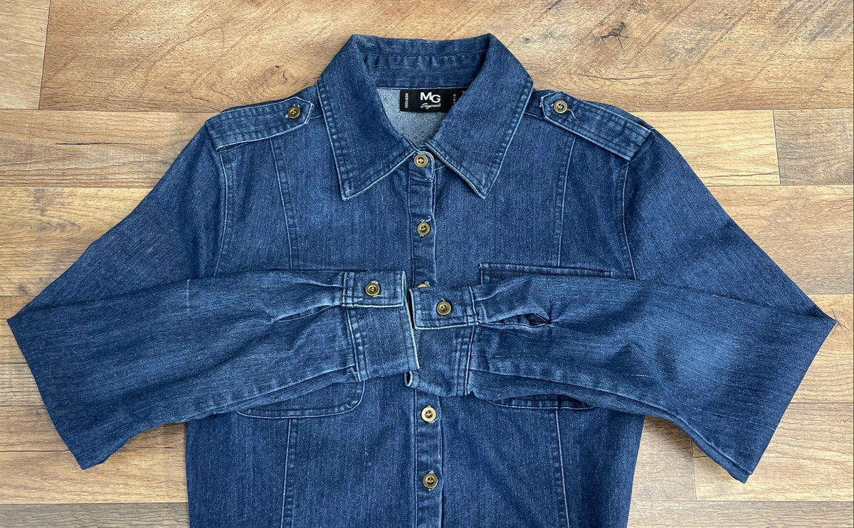 Vintage MG Originals Women's Blue Long Sleeve Button Up Denim Dress Sz L