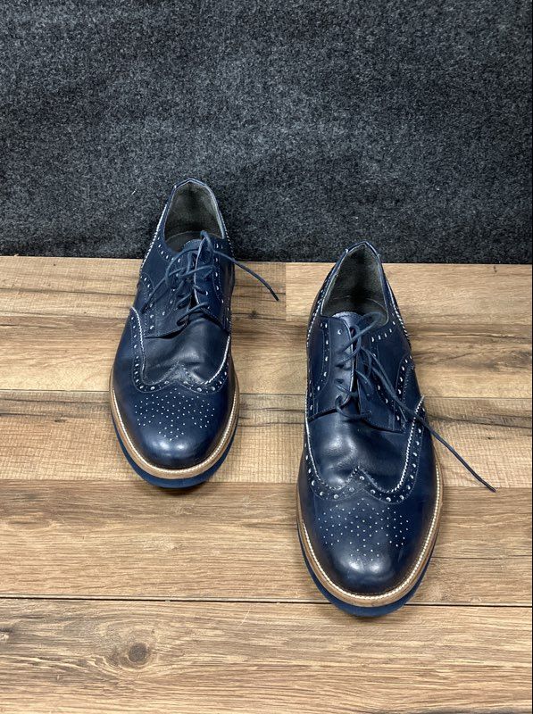 FG Shoes Navy Blue Leather Wingtip Brogue Derby Shoes Size EU 45 US 11