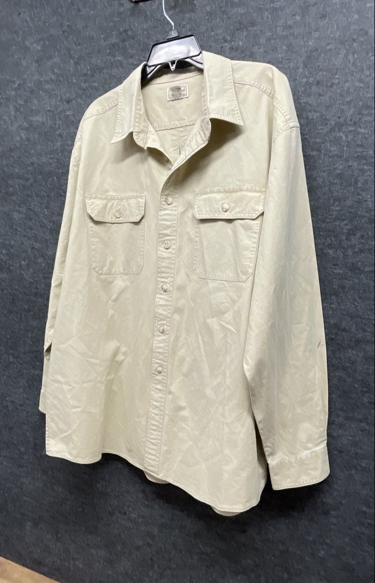 Vintage 90s L.L. Bean Cotton Canvas Field Shirt Khaki Button Up Sz XL