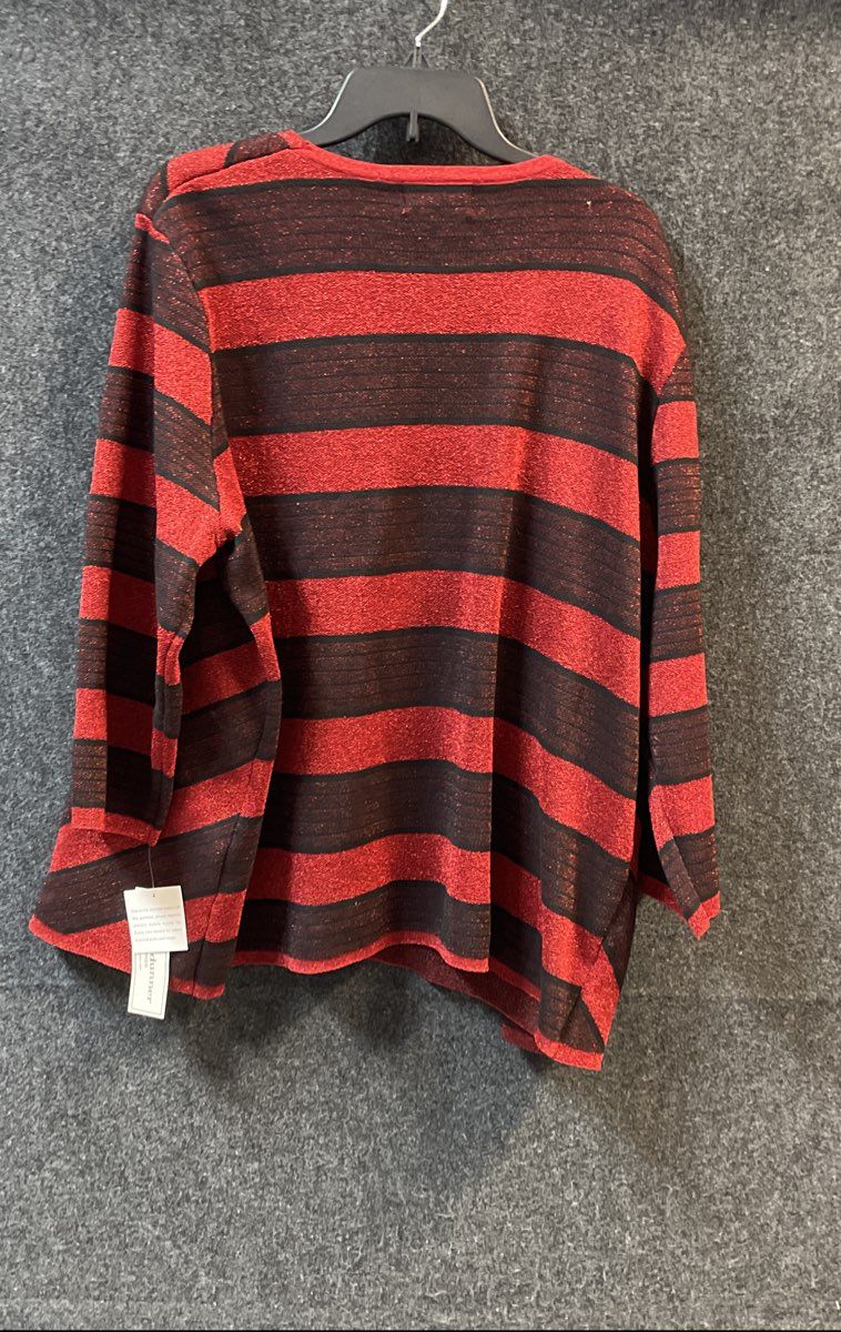 Alfred Dunner Women's Crimson Red Striped Metallic Cardigan Sz 2X NWT