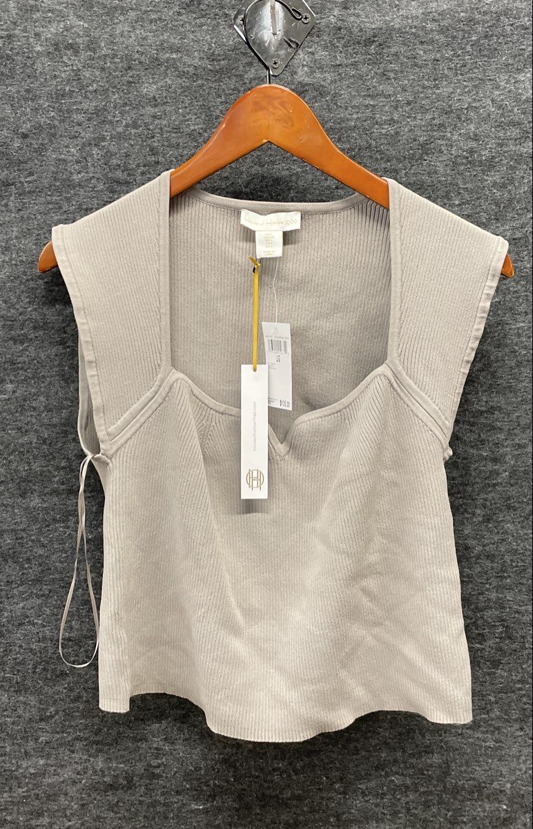 House of Harlow 1960 Women's Grey Ribbed Knit Square Neck Tank Top Sz L NWT