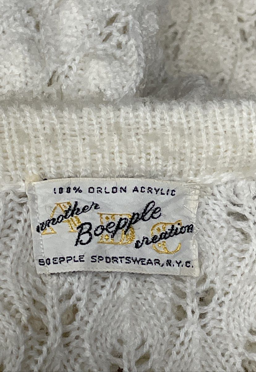 Vintage 60s Boepple White Pointelle Knit Cardigan Sweater Orlon Acrylic Sz M