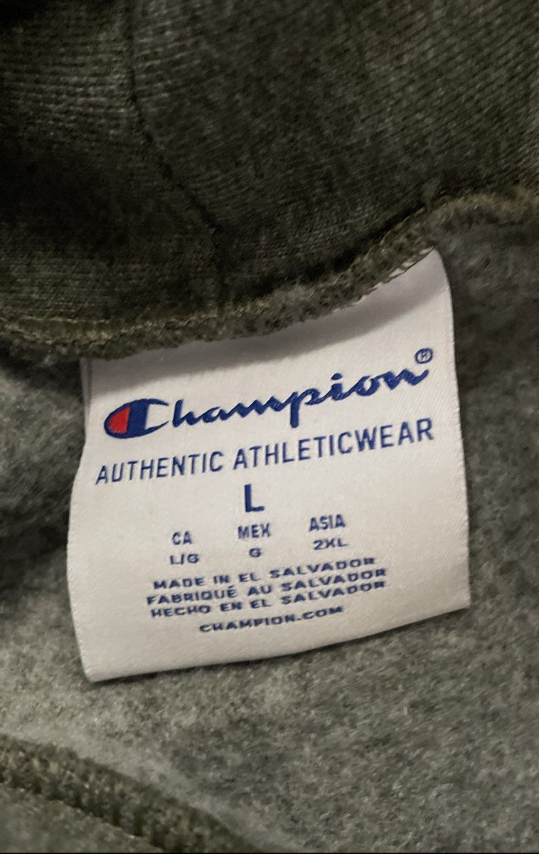 Champion Men's Dark Green Powerblend Fleece Graphic Pullover Hoodie Sz L
