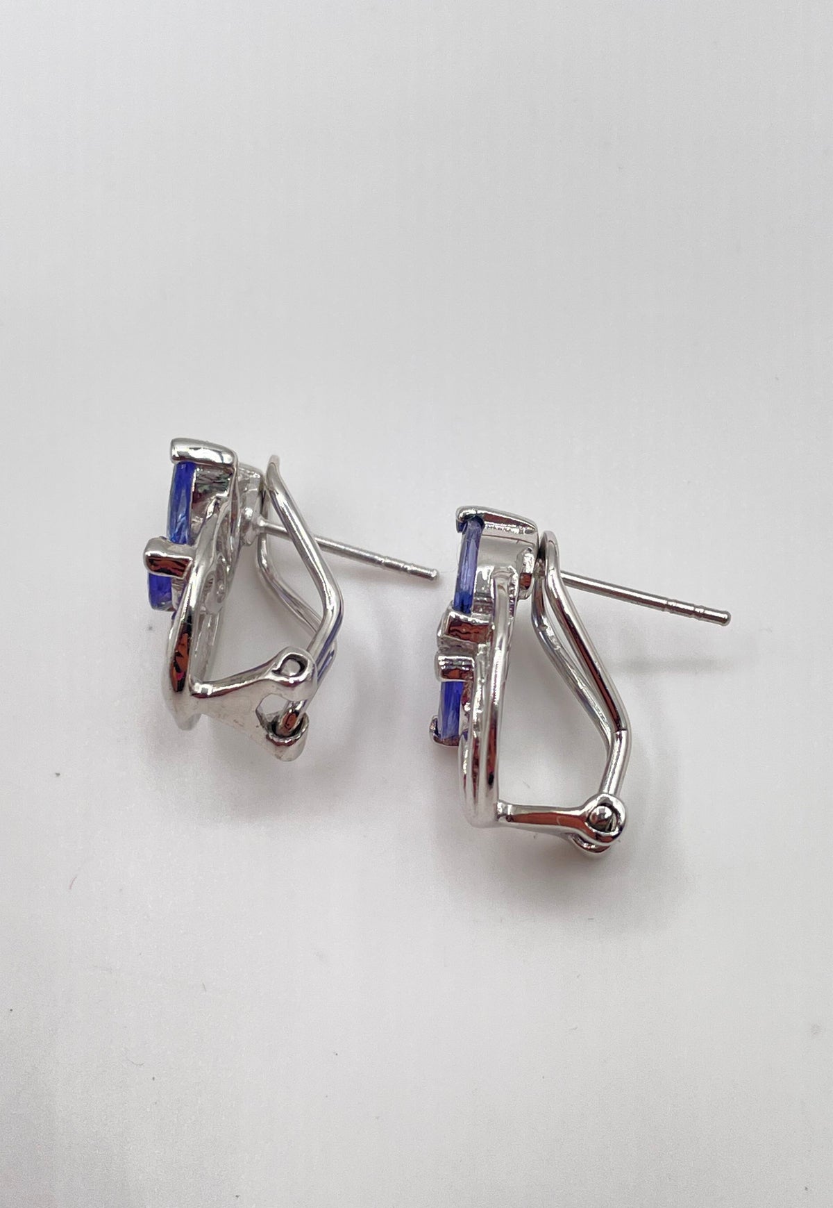 925 Sterling Silver Iolite Floral Omega Back Earrings 5.5g