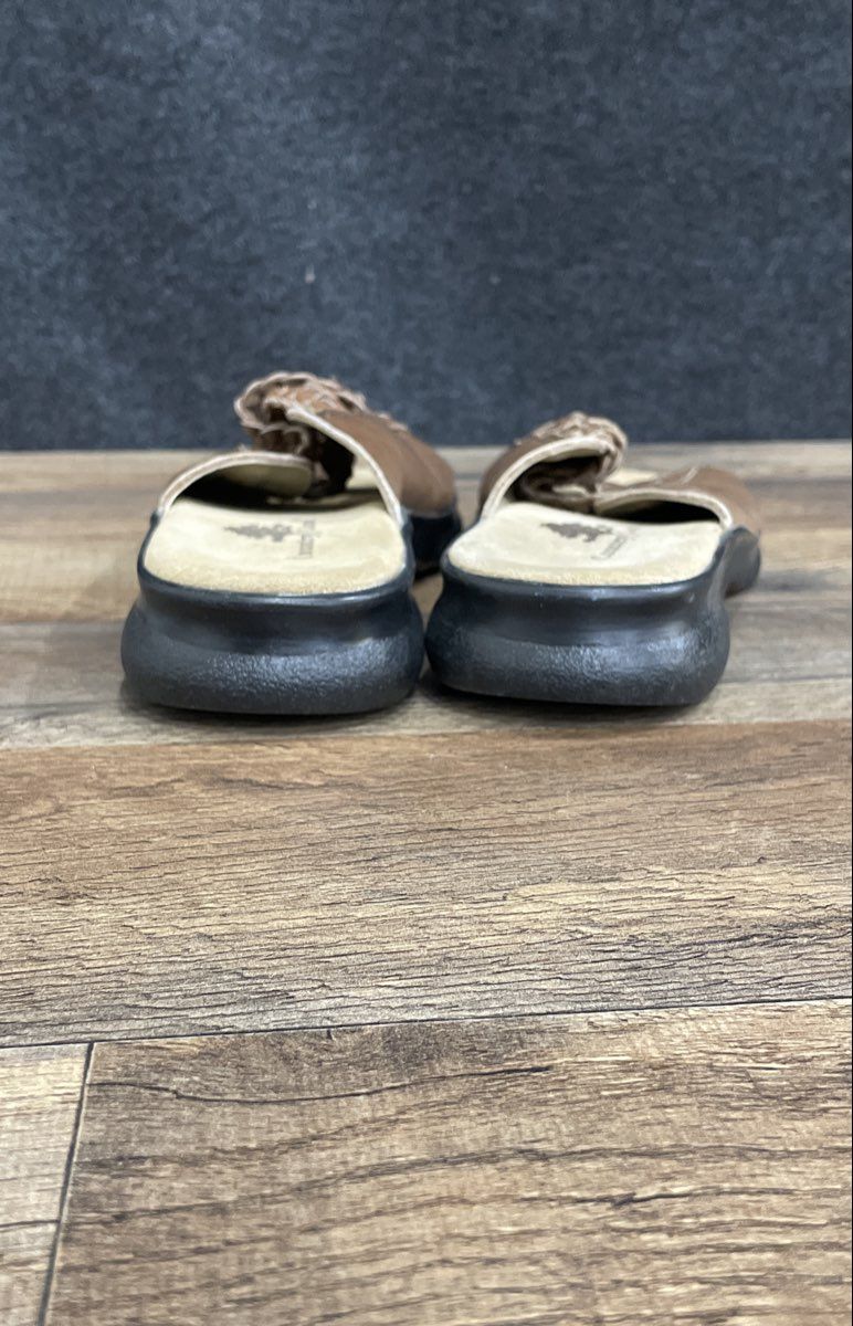 Country Lane Brown Braided Leather Open Toe Slide Sandals Women's Size 7.5 M