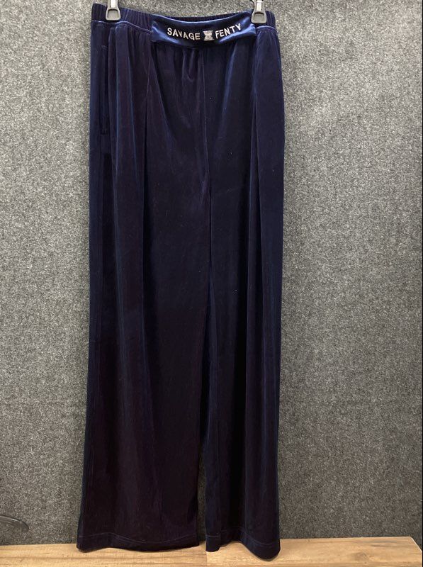 Savage X Fenty Women's Navy Crushed Velvet Wide Leg Lounge Pants Sz S NWT
