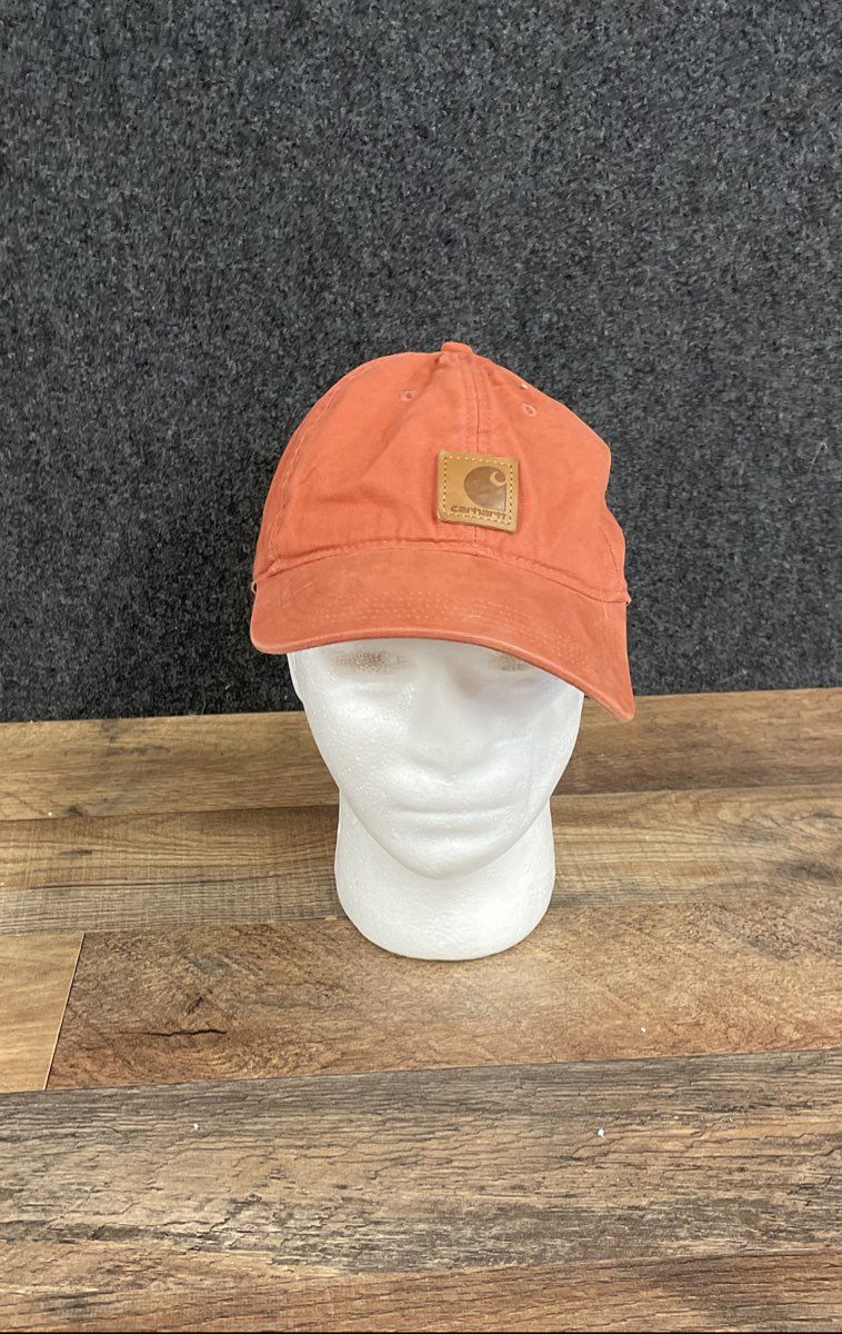 Carhartt Men's Hat Orange Canvas Cotton Logo Patch Adjustable Strapback Sz OS