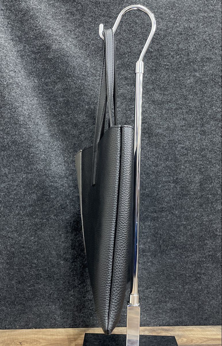 Vince Camuto Black Pebbled Leather Grey Stripe Tote Bag Large