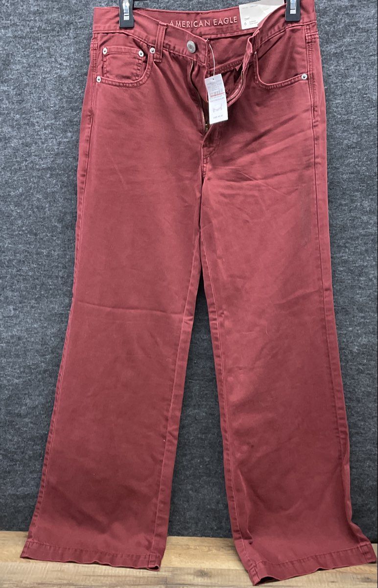 American Eagle Women's Red Wide Leg High Rise Pants NWT Sz 6 Regular
