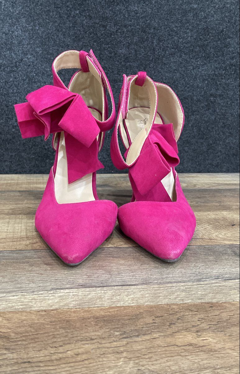 MM July Purple Pointed Toe Bow Ankle Strap Pumps High Heels Size 40