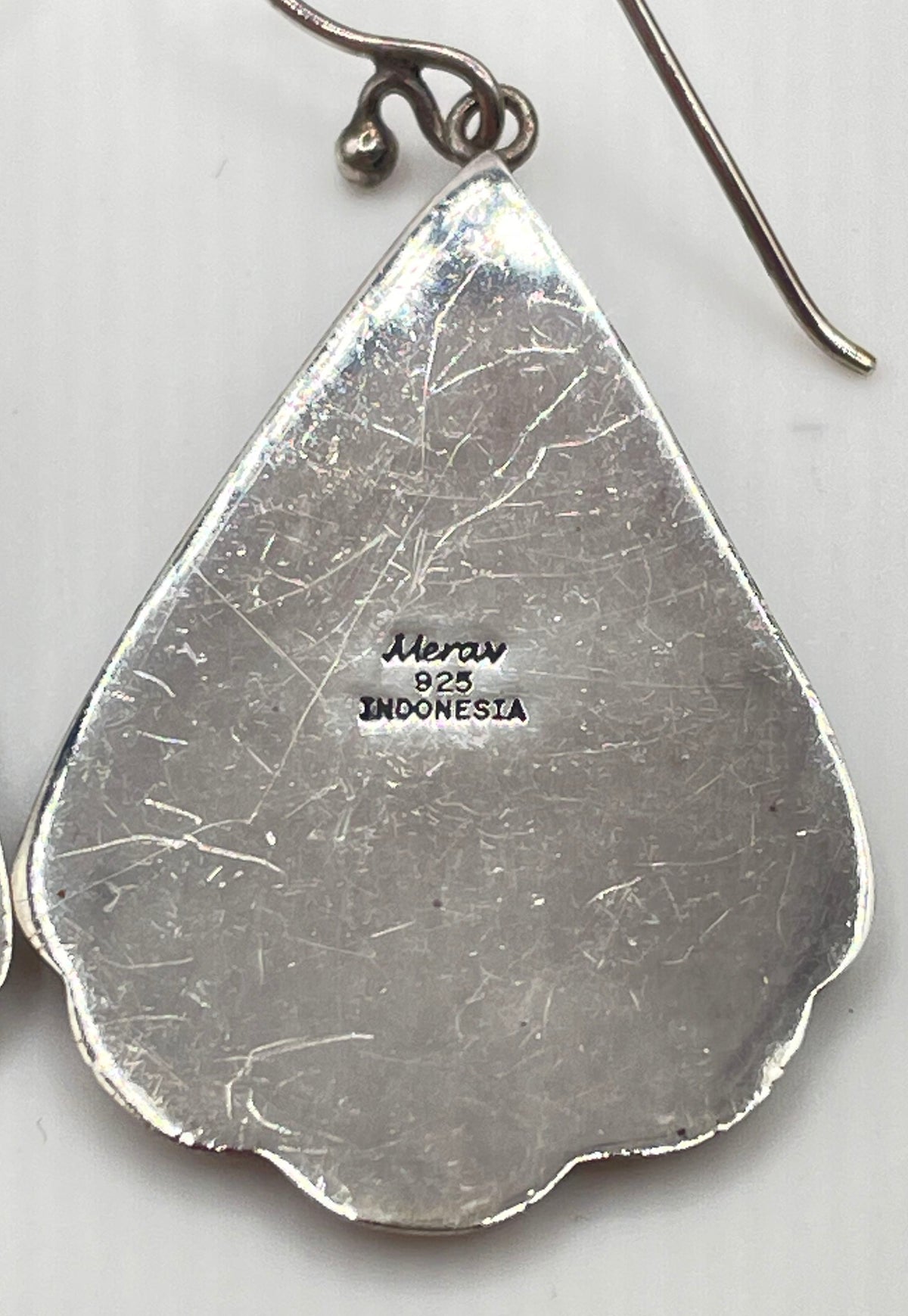 Merav 925 Sterling Silver Abalone Granulated Scalloped Dangle Earrings 8.2g