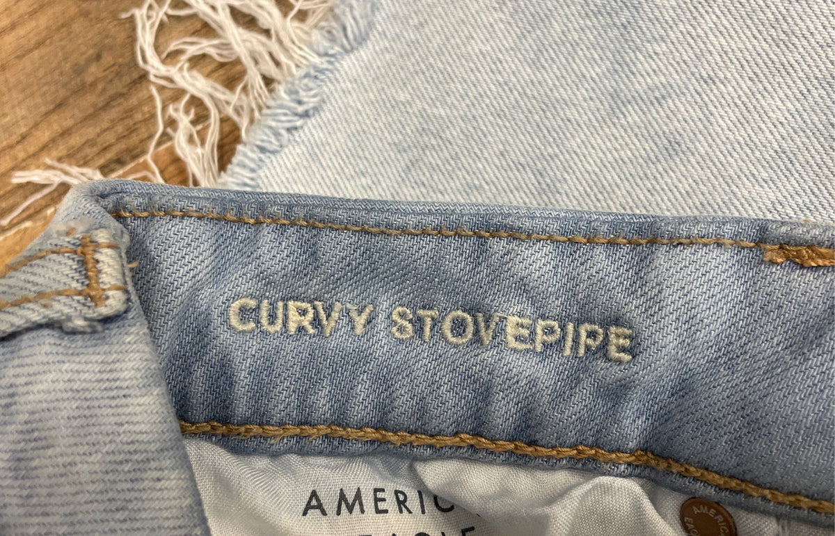 American Eagle Women's Curvy Stovepipe Jeans Light Wash Raw Hem Wide Leg Sz 2